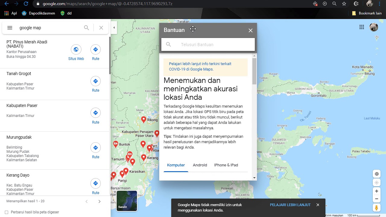 Cara Mengaktifkan Lokasi Kordinat Google Map di Komputer atau laptop
