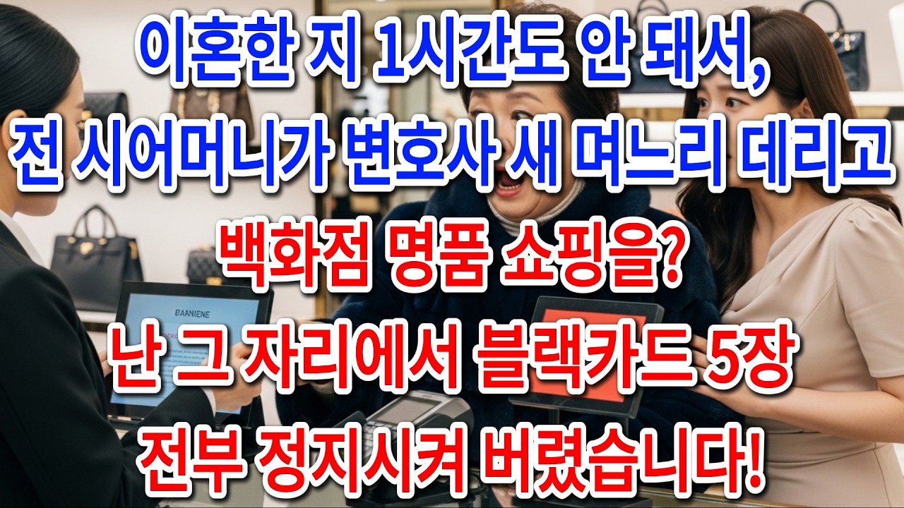 이혼한 지 1시간도 안 돼서, 전 시어머니가 변호사 새 며느리 데리고 백화점 명품 쇼핑을? 난 그 자리에서 블랙카드 5장 전부 정지시켜 버렸습니다!ㅣ인생사연ㅣ노후사연ㅣ사연라디오ㅣ