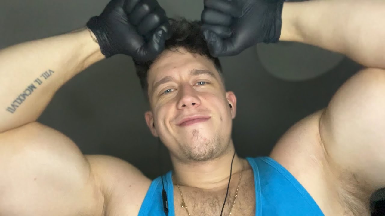 Head massage with latex gloves ASMR (visual triggers, male whispers)