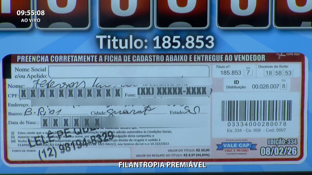 SORTEIO AO VIVO 🍀- 08/02/2026