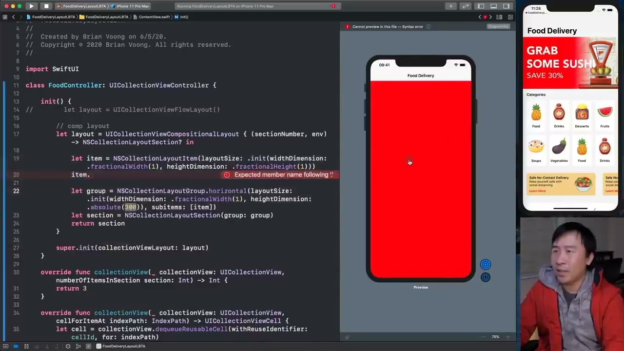 iOS 13 Compositional Layout Food Delivery Layout
