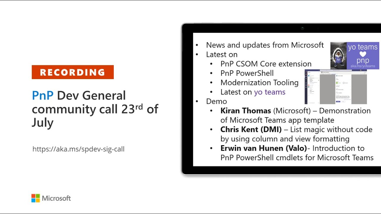 Microsoft 365 PnP &ndash; General Microsoft 365 Developer SIG community call &ndash; 23rd of July, 2020