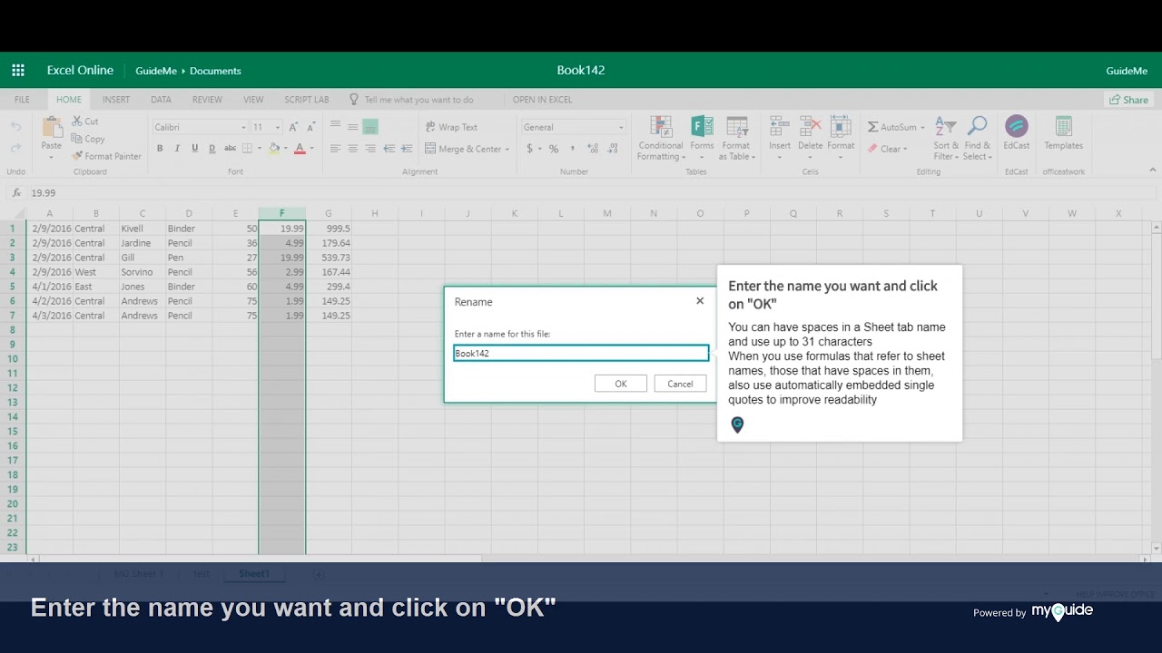 MyGuide: Renaming, inserting, and deleting sheets in Excel
