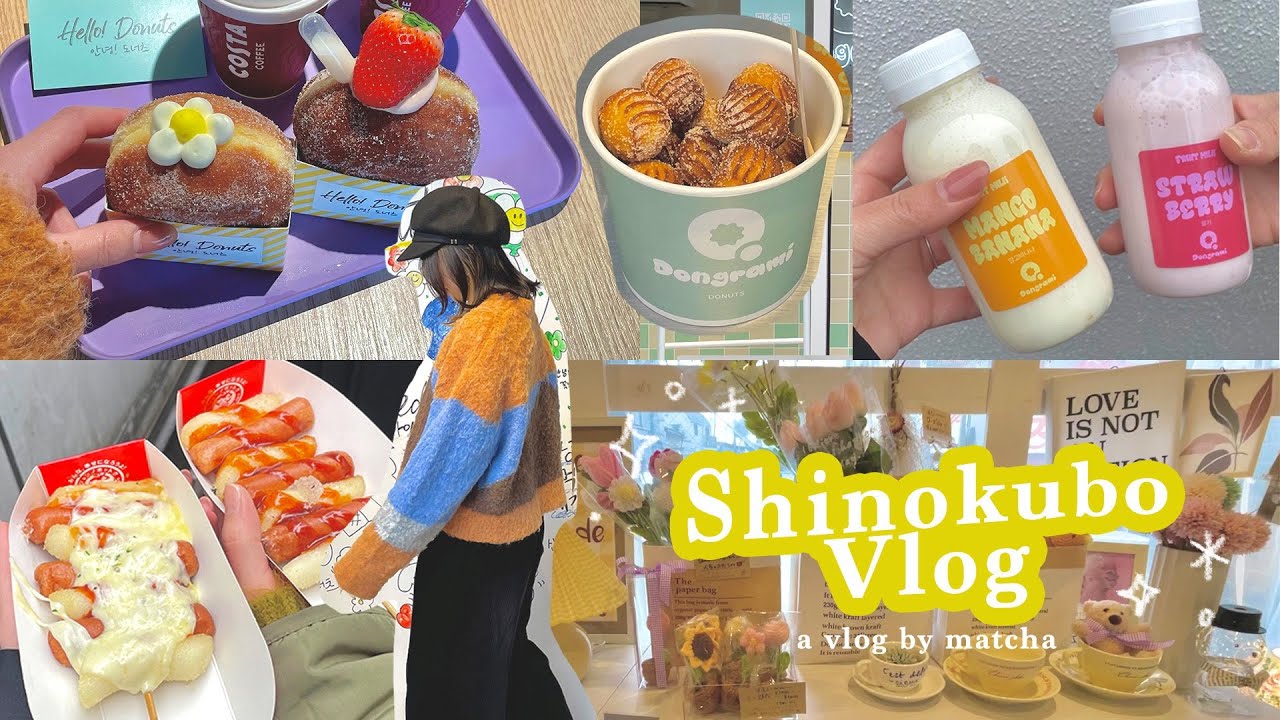 (vlog)新大久保グルメを食べ尽くす休日🌷｜最新！チュロスボール｜韓国インテリア雑貨【韓国グルメ】
