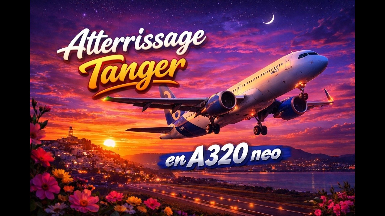 Atterrissage en plein coucher de soleil sur Tanger (GMTT) en ILS