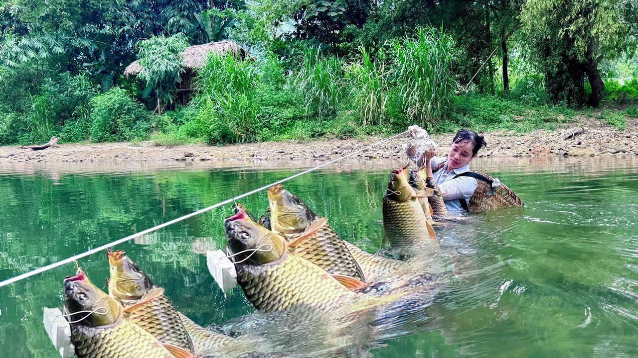 Fishing Skills - Single Mom Uses Traditional Fishing Techniques to Catch Giant Carp and Catfish.