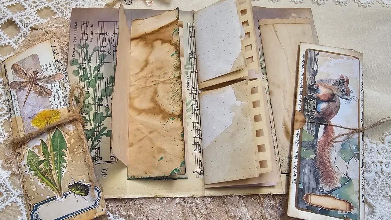 Slim - Journal / Heftchen aus  Buchseiten mit 4 kleinen Signaturen - Idee f&uuml;rs Junk Journal