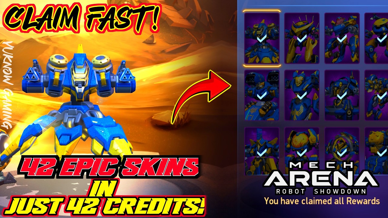 🔥 Don't Miss! 42 EPIC SKINS in 42 CREDITS 🤯 #mecharena #gaming #freeepicskins #mecharena2026 #mecha