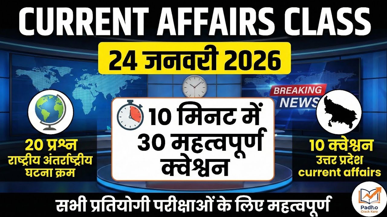 24 जनवरी 2026 करेंट अफेयर्स | Current Affairs Today in Hindi | PCS, Ro Aro, SSC, Bank, UPPSC BPSC