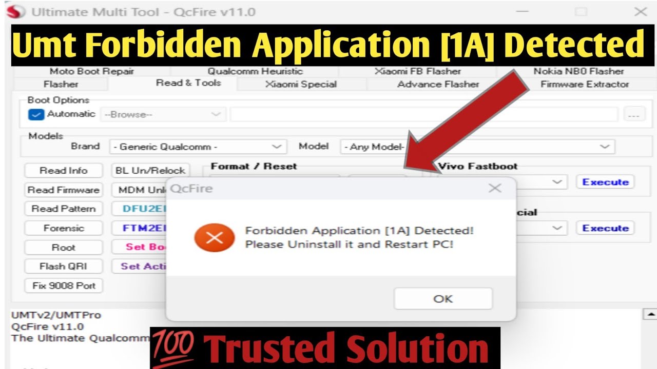 Umt Pro Qcfire Forbidden Application [ 1A ] Detected Fix Solution 💯