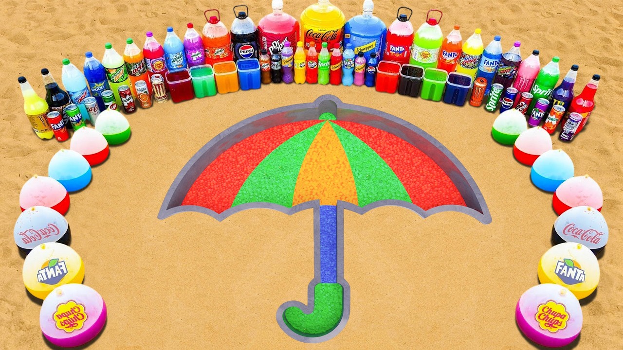 How to make Umbrela with Orbeez, Giant Balloons of Fanta, Mtn Dew, Coca Cola vs Mentos & Sodas