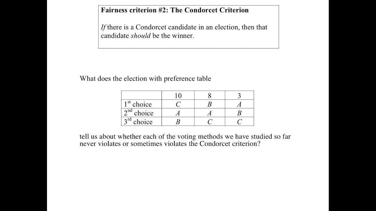 Math 103 Voting 07: Condorcet candidates and the Condorcet Criterion