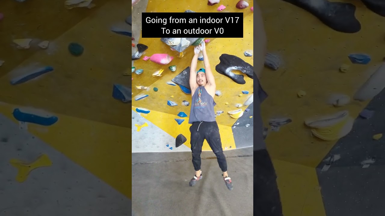 Going from an indoor V17 to and outdoor V0 🤣 #climbing #bouldering #shorts