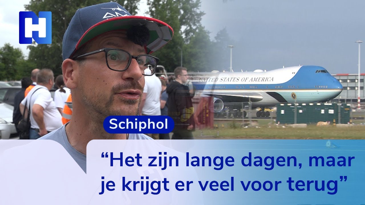 Luchtvaartfanaten proberen alle regeringsvliegtuigen te spotten op de Polderbaan tijdens de NAVO-top