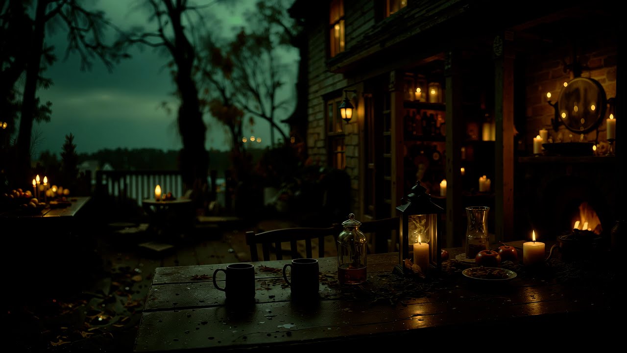 The Last Night of Autumn &ndash; Cozy Tavern Ambience with Crackling Fire, Lanterns, and Distant Thunder