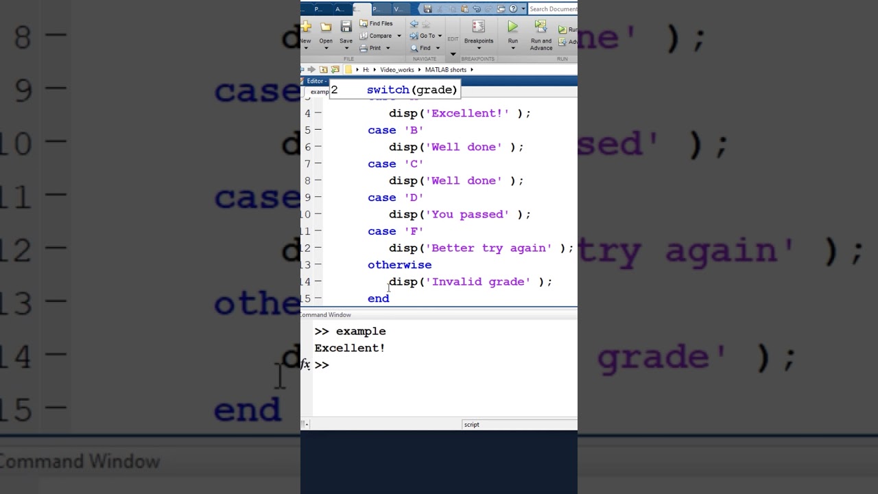 switch & case statement MATLAB | MATLAB Shorts 8 | #shorts