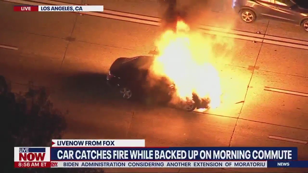 Car explosion caught on camera on Los Angeles freeway, backs up traffic for miles | LiveNOW from FOX