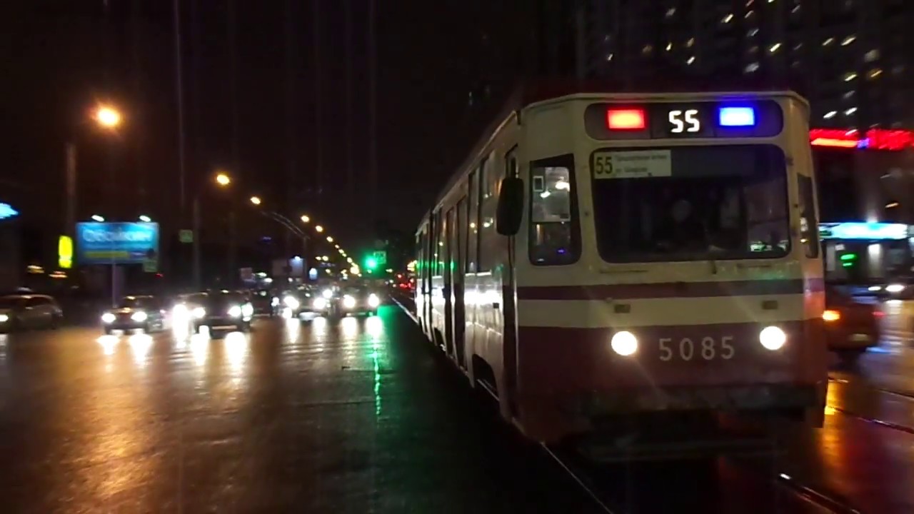 Трамвай Санкт-Петербурга 8-255: ЛВС-97К б.5085 по №55 (02.04.18)