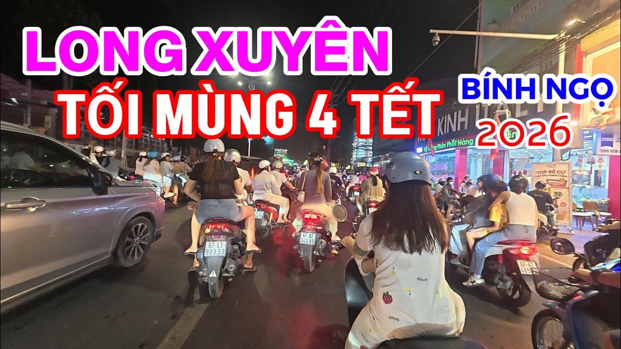 Long Xuyên tối mùng 4 tết Bính Ngọ 2026 nhộn nhịp mọi người đi chơi tết