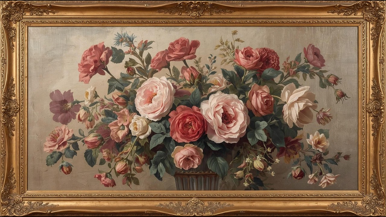 Vintage Floral Wall Decor Inspiration | Gold Frame Classic Rose Art for Living Room