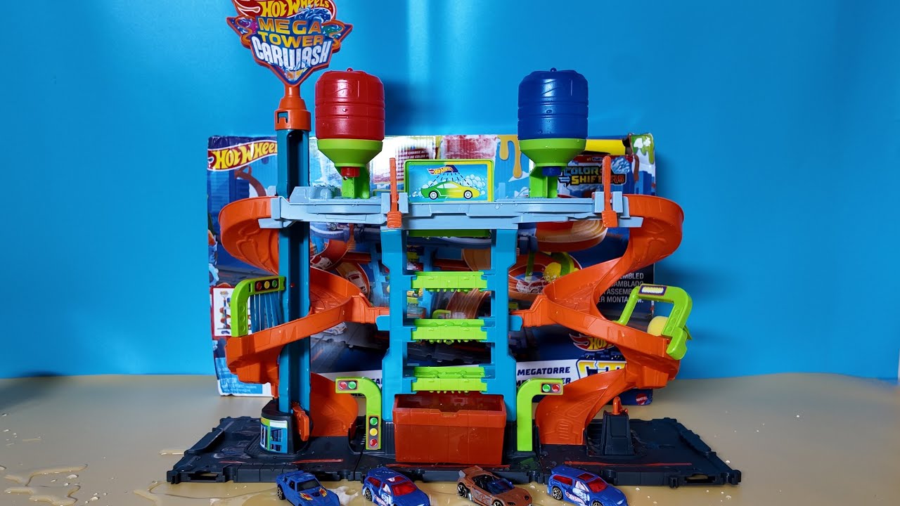 [🤖Toy ASMR🤖] Hot Wheels Mega Tower Car Wash 🚗💦 ASMR Unboxing No Talking | Toys Review