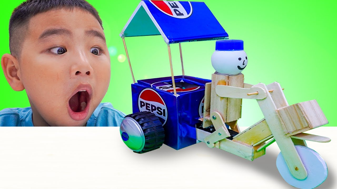 Johnny & Lily Make Recycled Truck_Train and Bike from Soda Cans Cute Ideas for Kids