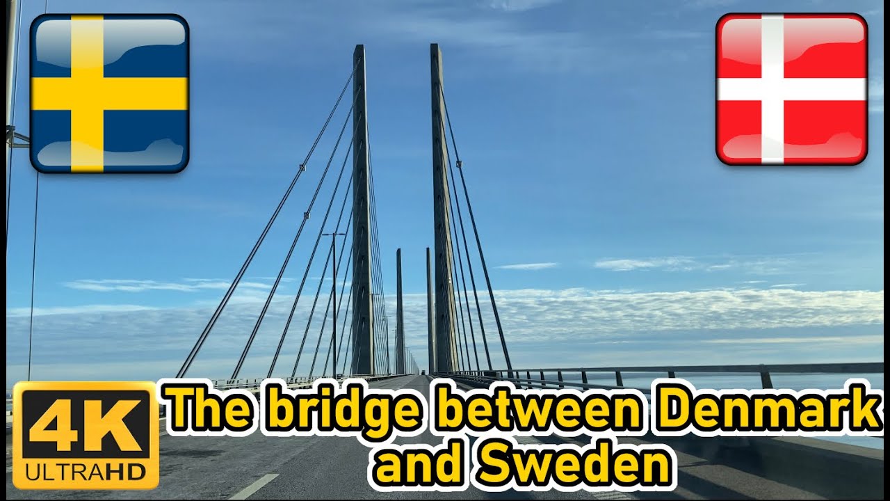 Øresund Bridge between Denmark and Sweden - Driving in Denmark - 4k UHD 60fps