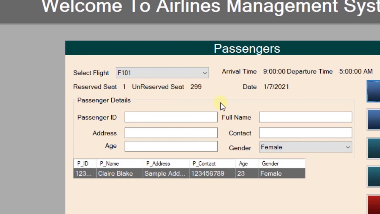 Airline Reservation System using VB.NET Demo