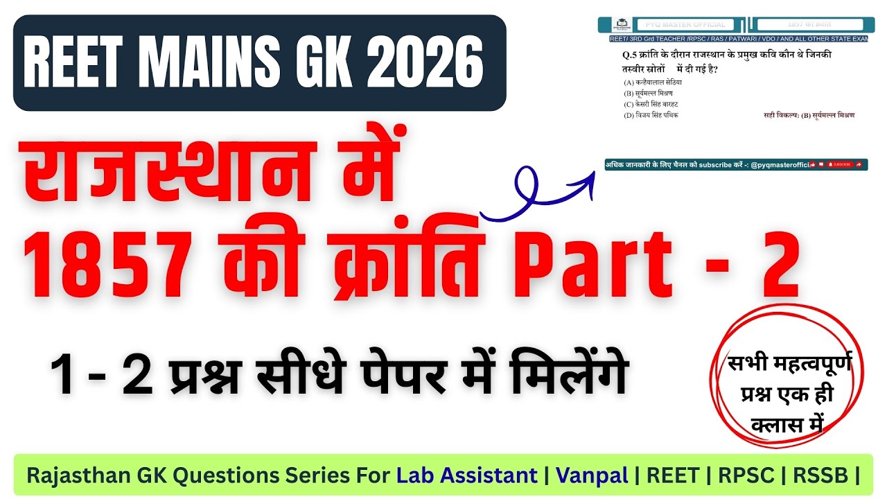 REET MAINS GK 2025 |राजस्थान में 1857 की क्रांति PYQ Part -2 | PYQ Based Most Important Topic