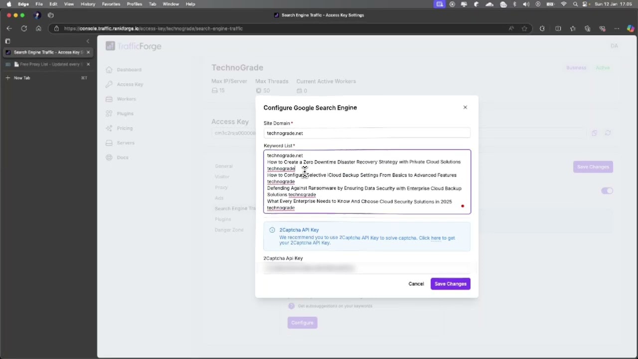 Search Engine Traffic Settings - TrafficForge