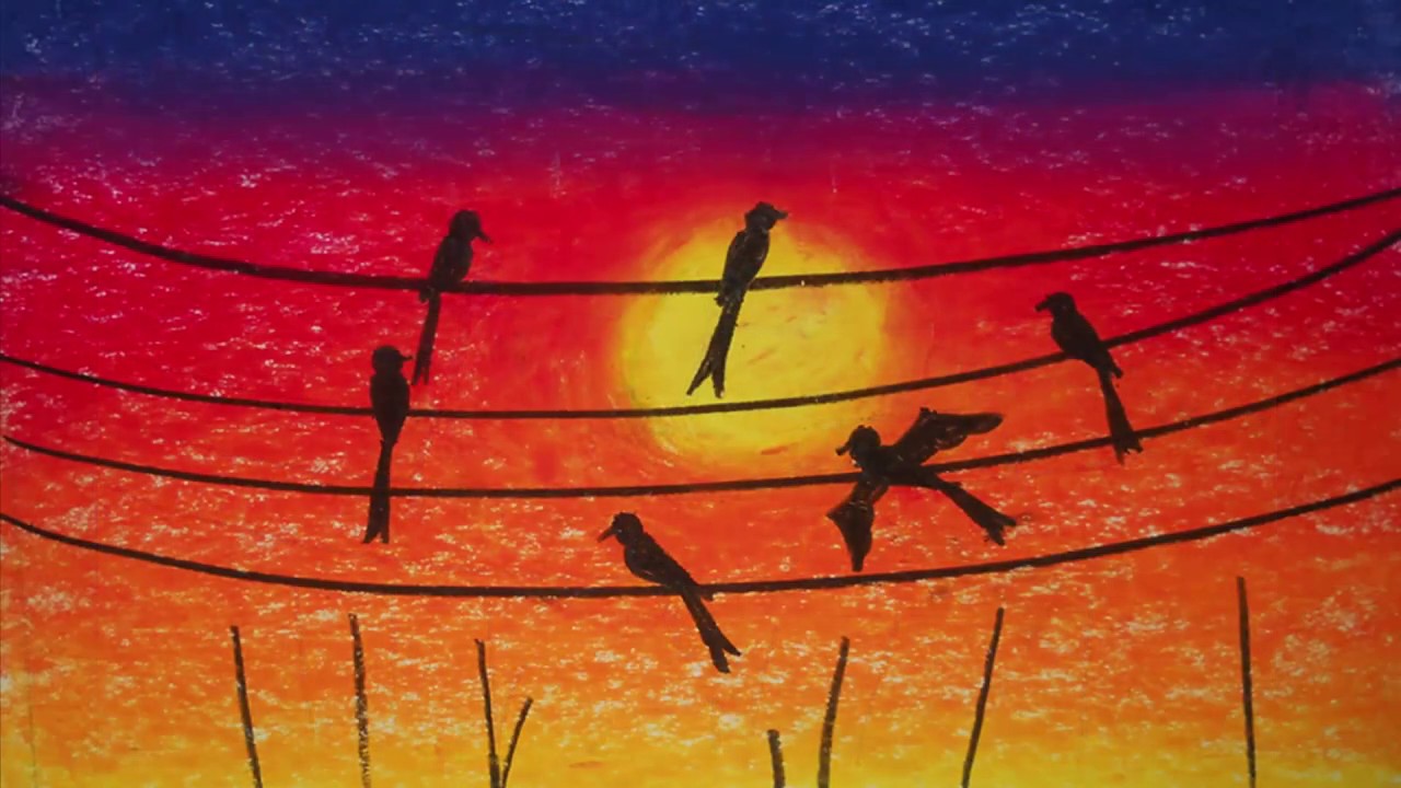 How to Draw Sunset Sky Scenery, easy scenery drawing