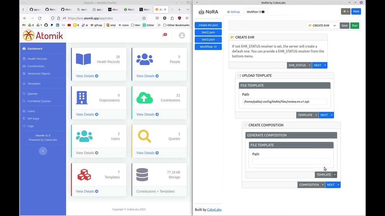 Atomik openEHR Server with NoRA no-code visual openEHR Client