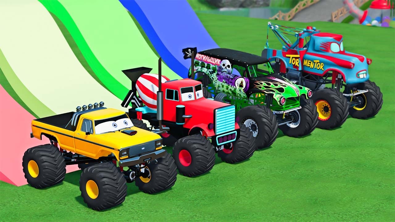 Double Flatbed Trailer Truck vs speedbumps |Monster truck vs speedbumps | Beamng Drive
