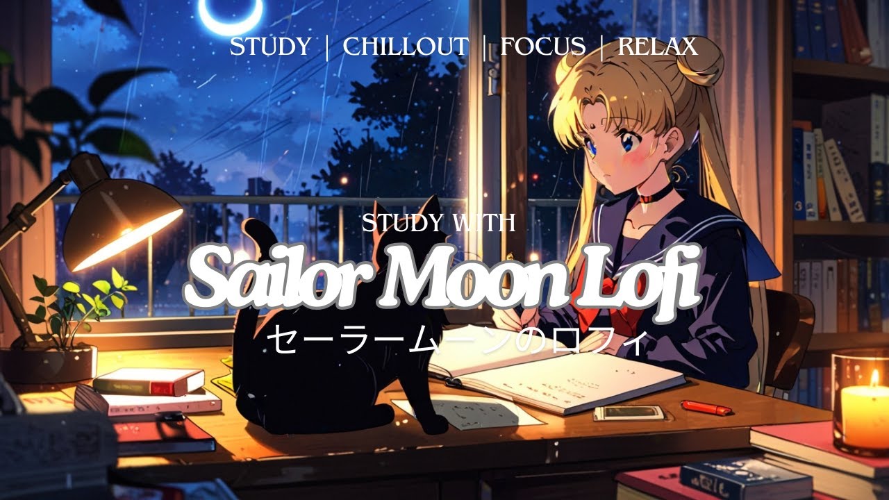 1 Hour of Relaxing Lofi Beats with Sailor Moon | Rain Sounds for Studying or Sleep 🌃🌧️💤