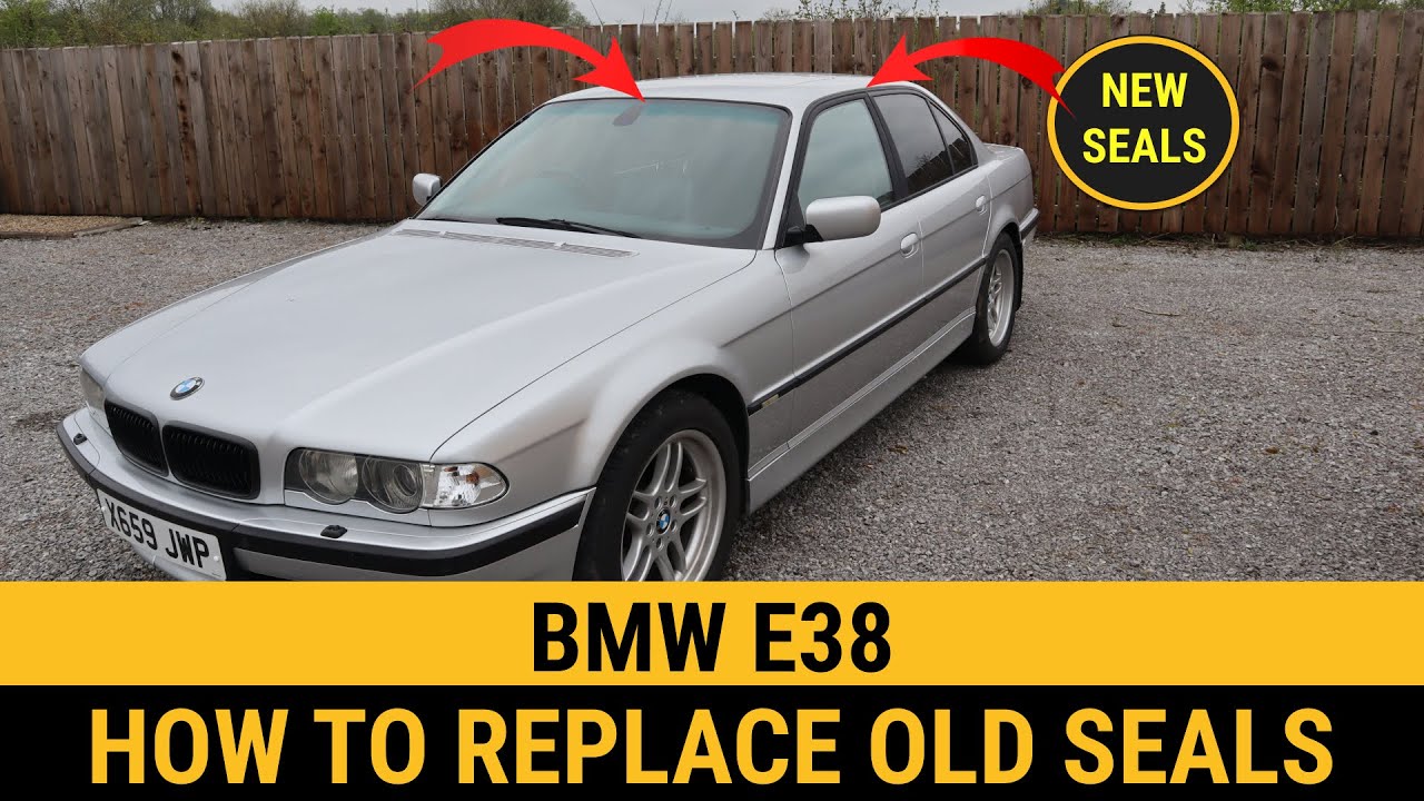 BMW E38 Как заменить уплотнители лобового стекла и боковых теневых линий 740i 750i 735i 728i m60 ...