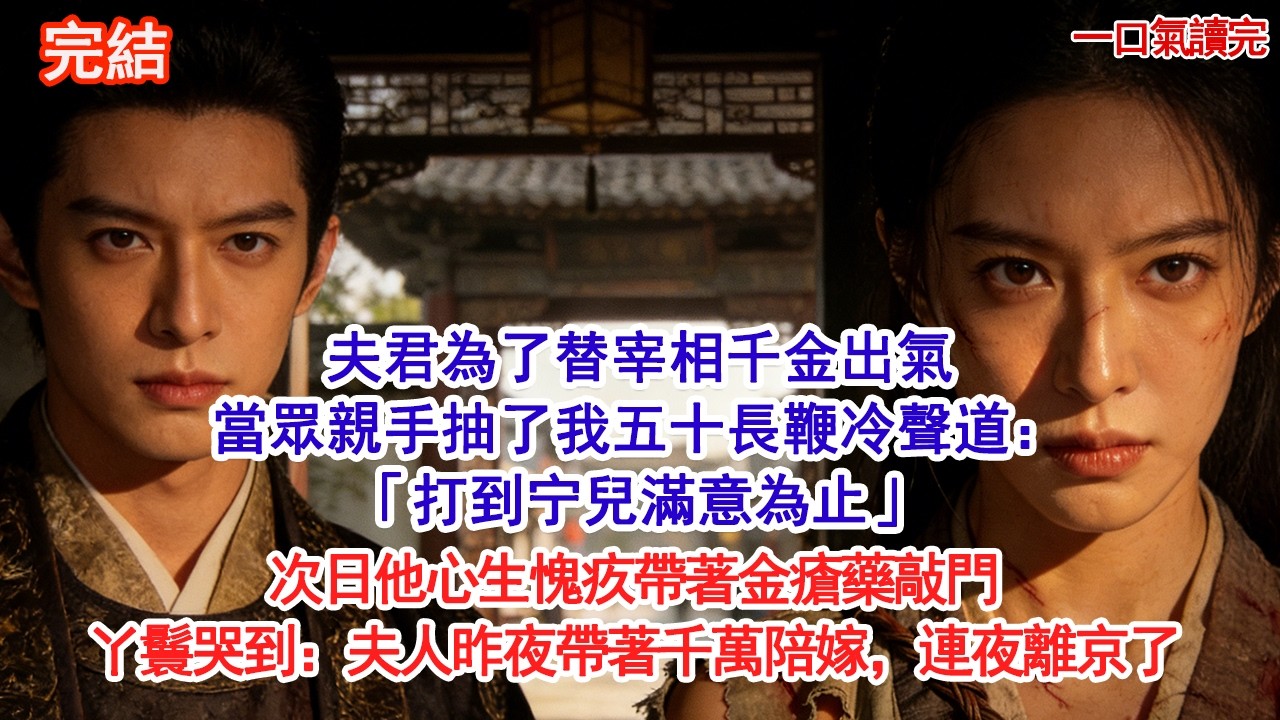 夫君為了替宰相千金出氣當眾親手抽了我五十長鞭冷聲道：「打到宁兒滿意為止」次日他心生愧疚帶著金瘡藥敲門丫鬟哭到：夫人昨夜帶著千萬陪嫁，連夜離京了#古風#追妻火葬場#愛情#小說