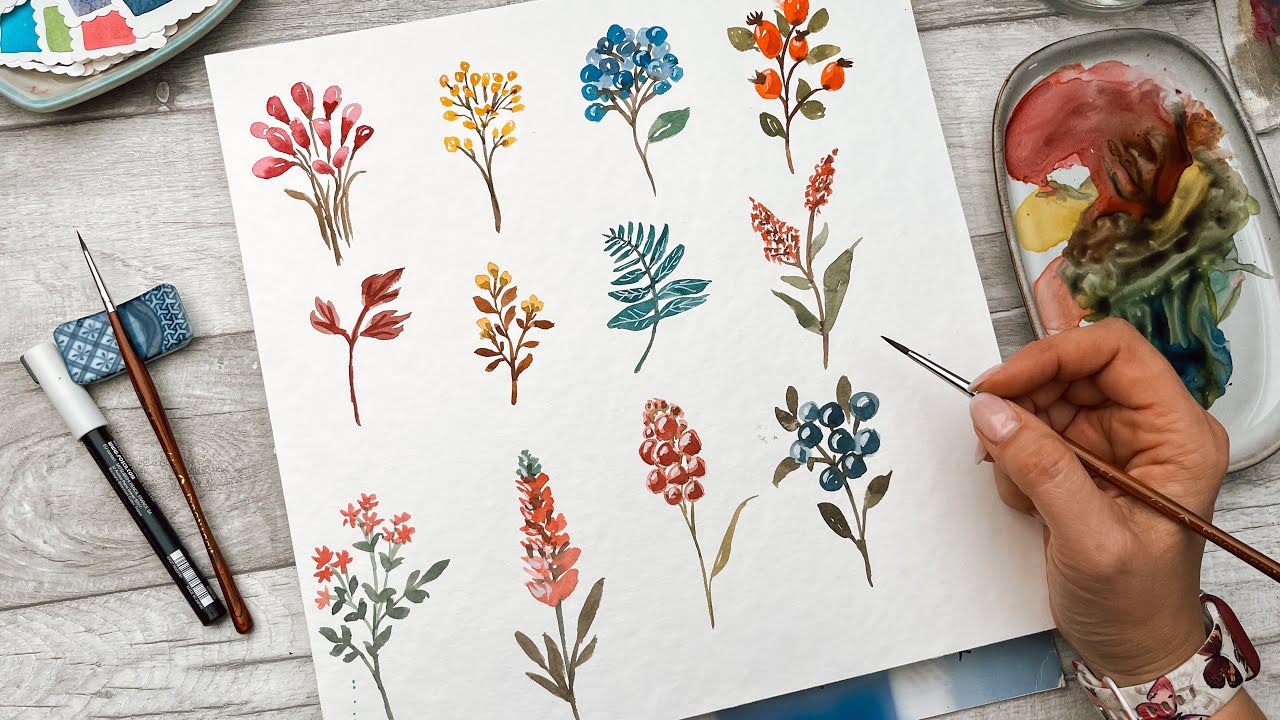Aquarell malen / Ideen für dein Sketchbook / Florale Kleinigkeiten im Watercolor Loose Look