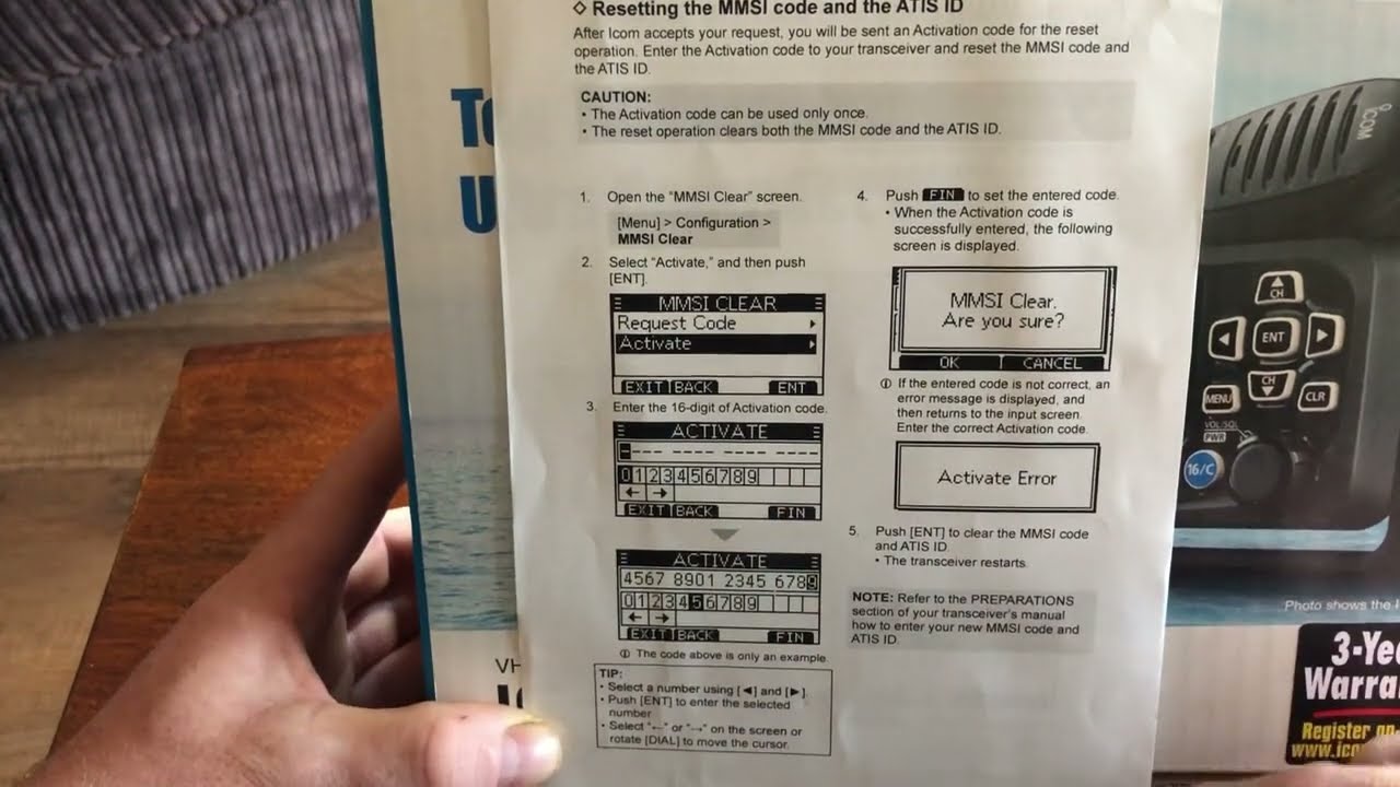 How to reset Icom m330 DSC VHF MMSI code marine radio