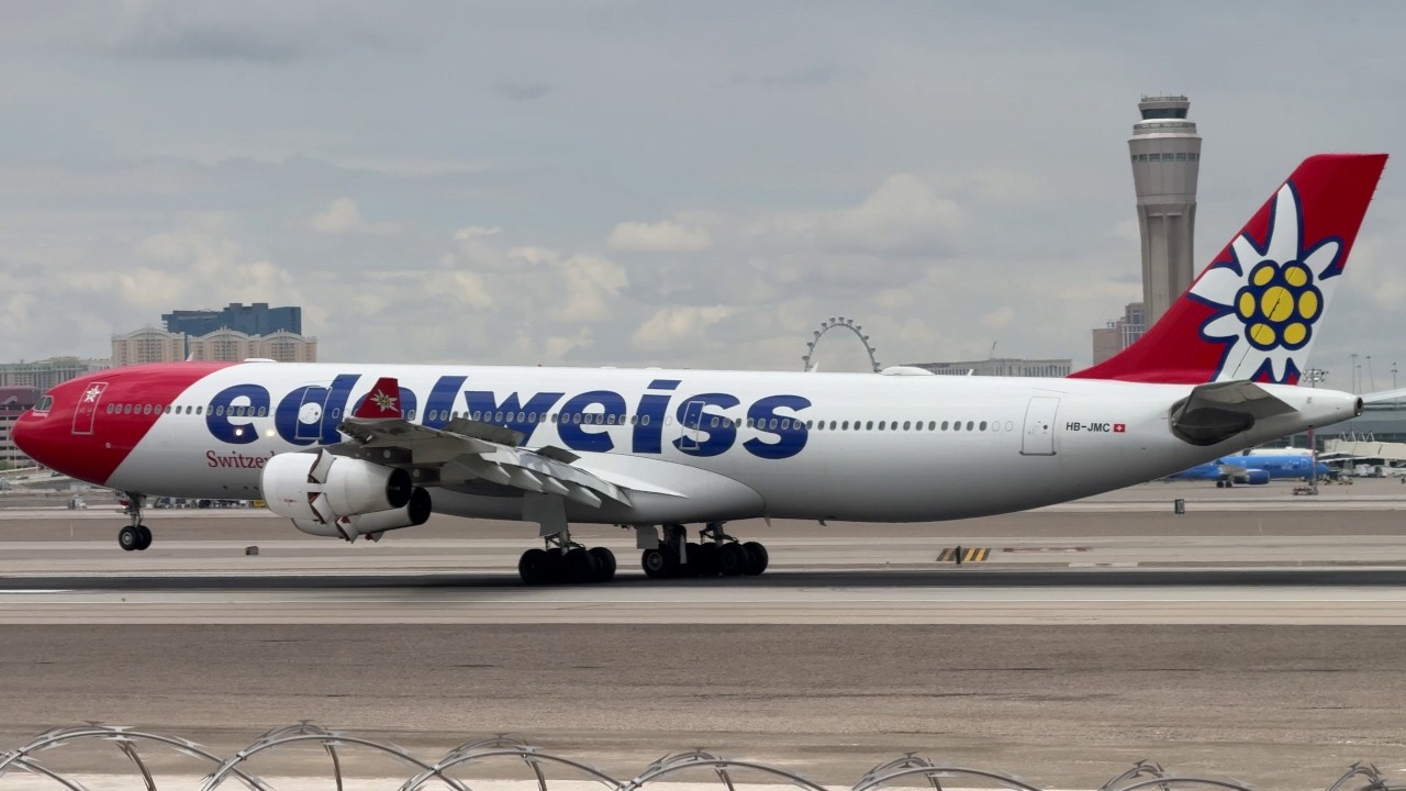 Edelweiss Air Airbus A340-313 lands at Las Vegas | HB-JMC