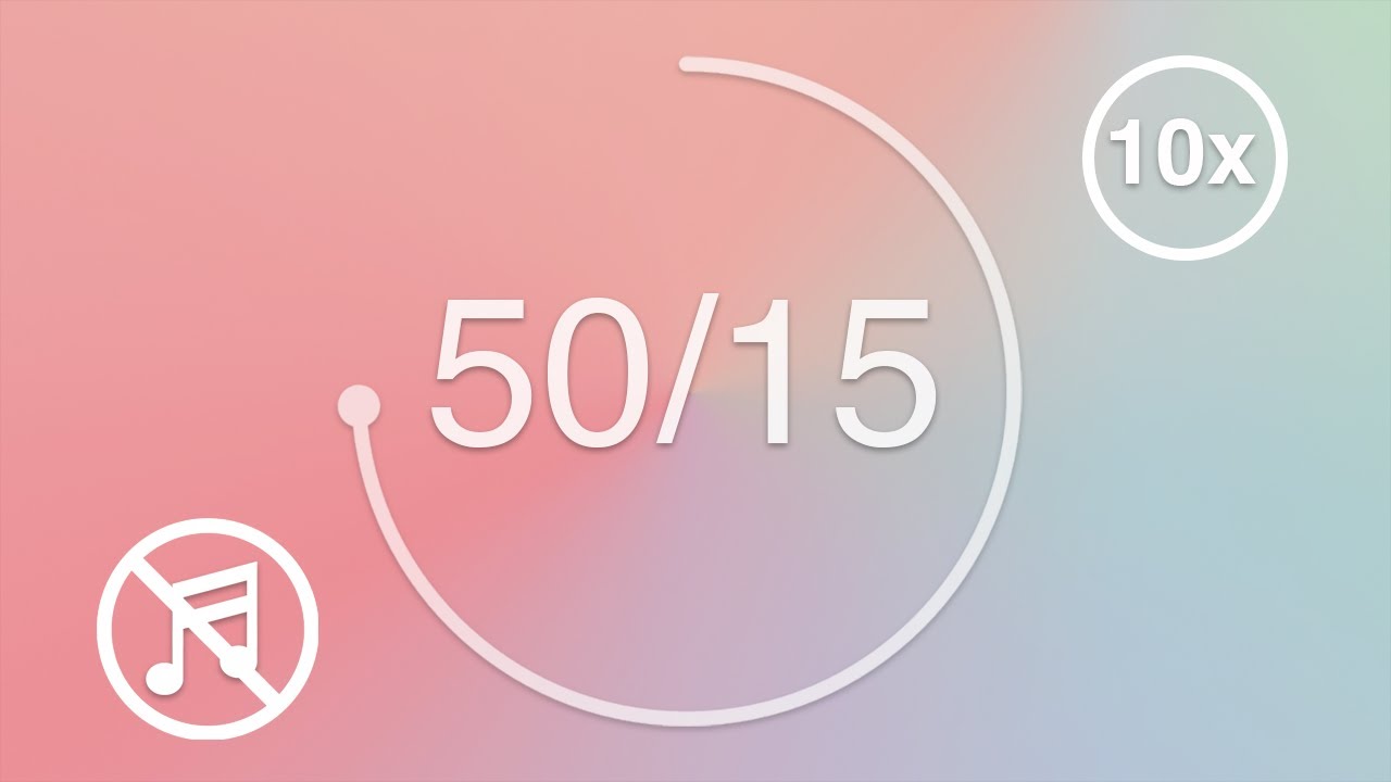 50 Minute Pomodoro Timer / 15 Minute Break - Pastel Color Wheel - Repeats 10x - Study & Focus Timer