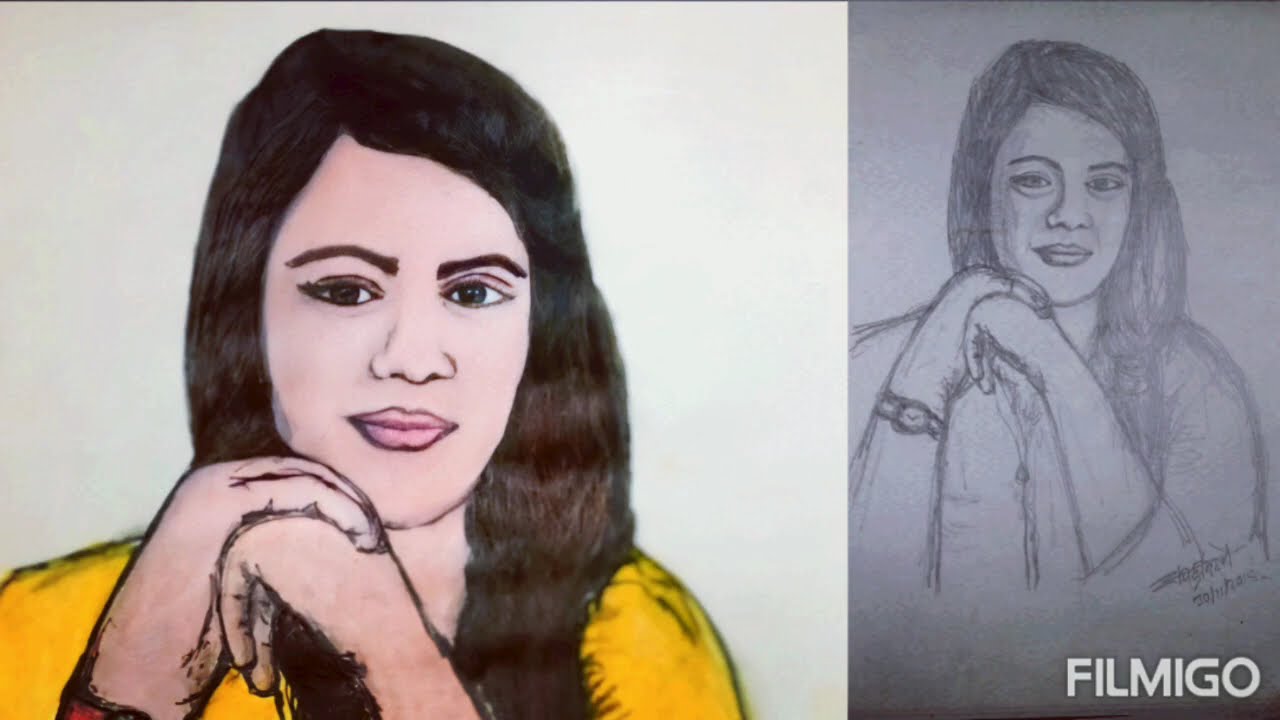 SIMPLE SKETCH PORTRAIT to Water colour and acrylic  