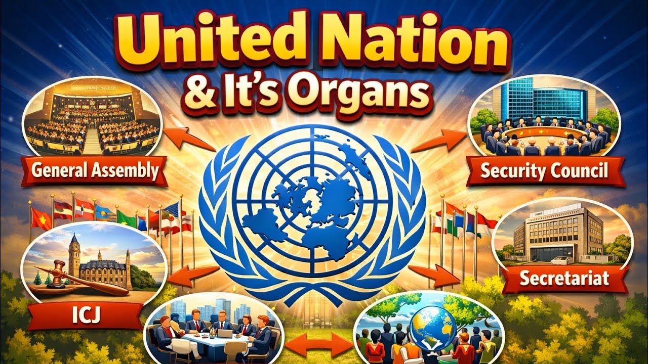 🌍 United Nations & Its Organs Explained | Mind Map