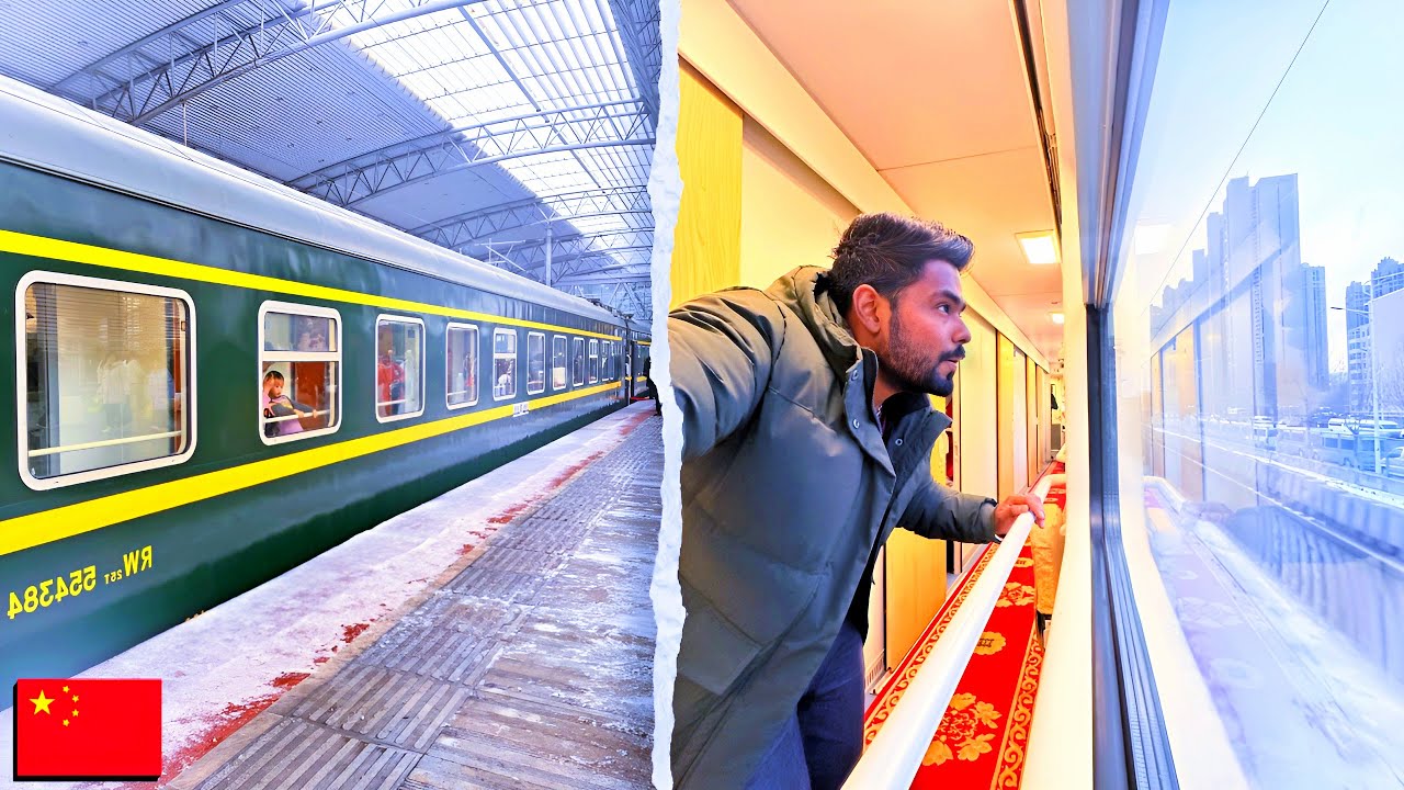 Traveling in PRIVATE ROOM on Chinese FIRST CLASS overnight sleeper Train | Heavy snowfall