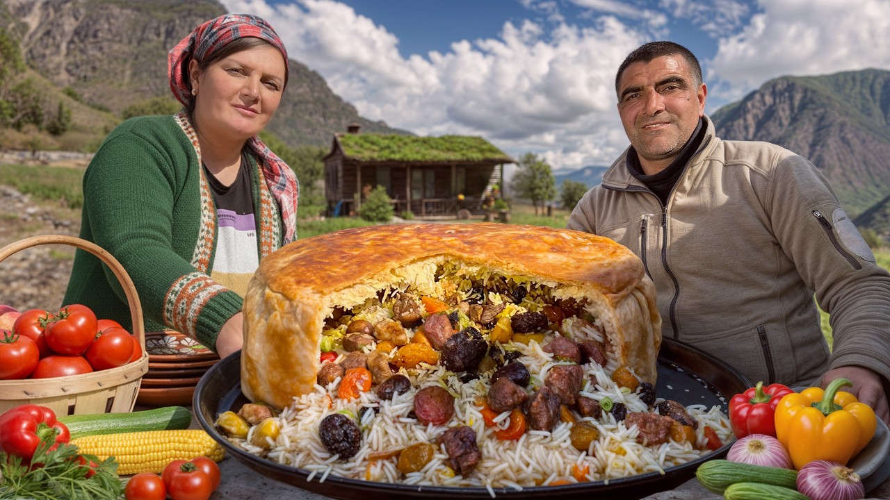 Hearty Lamb Rice Pie Cooked Over Open Fire