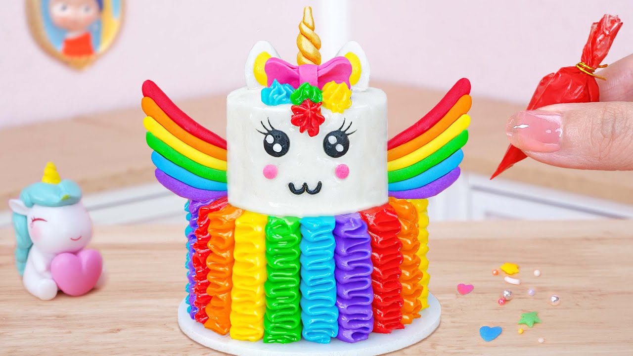 Easy Unicorn Cake 🌈🦄  Beautiful Miniature Rainbow Cake Decorating | Miniature Buttercream Cake