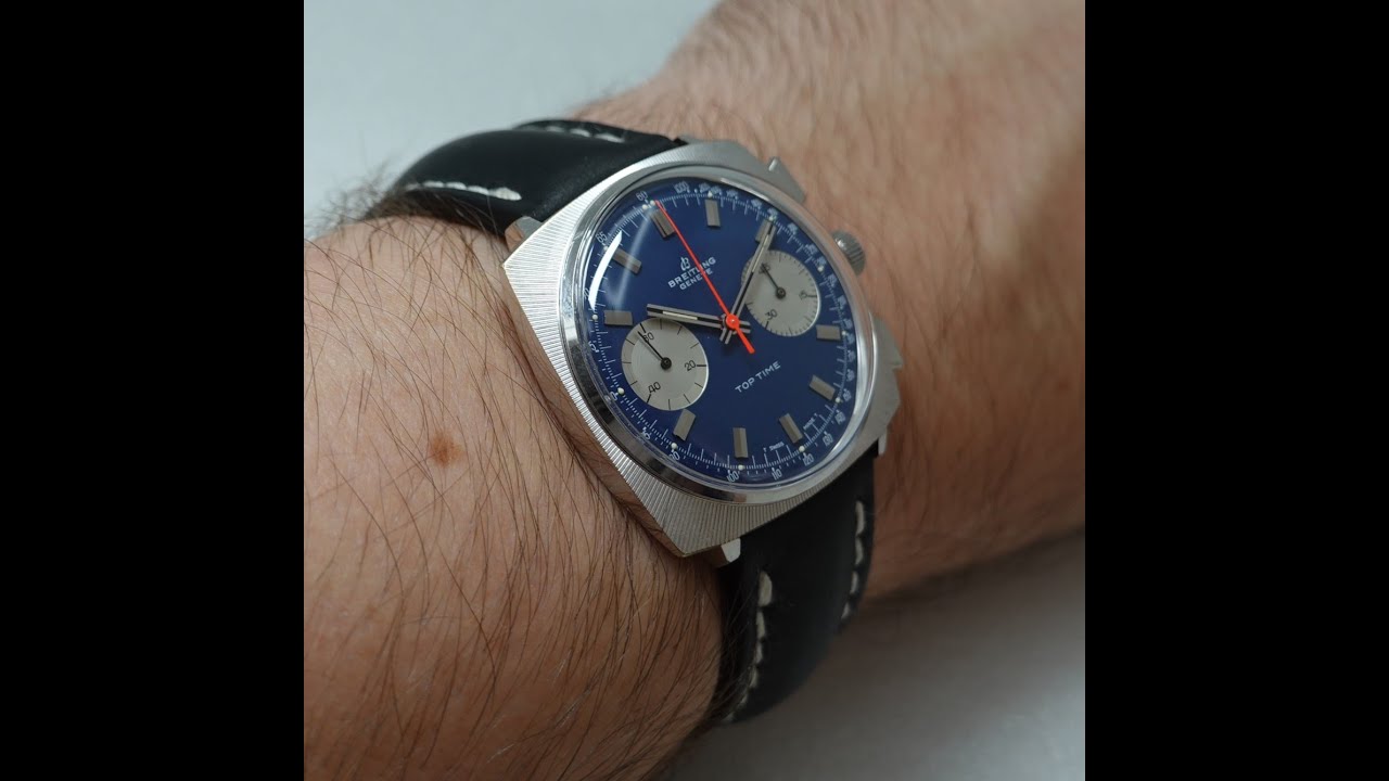 1969 Breitling Top Time men's vintage chronograph with blue reverse panda dial - best in the World?