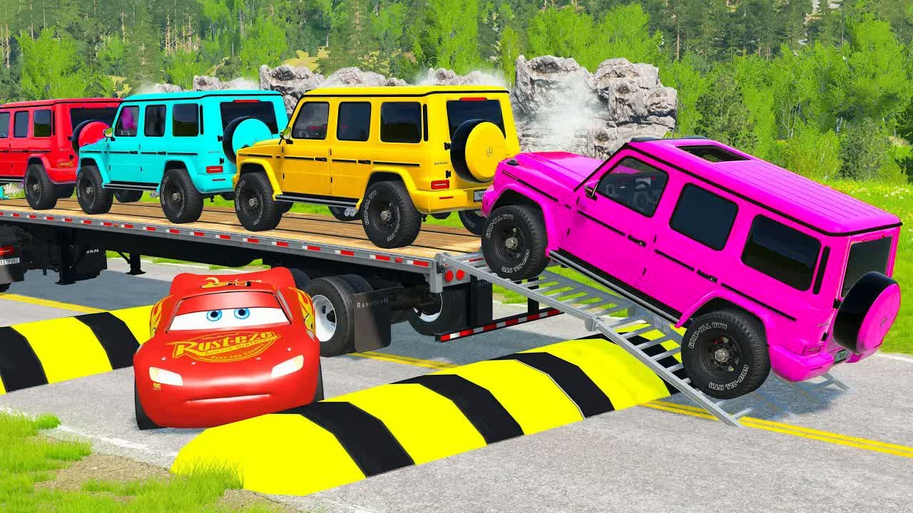 Flatbed Truck McQueen | Transportation with Truck - Pothole vs Car #11 | BeamNG.Drive Gameplay