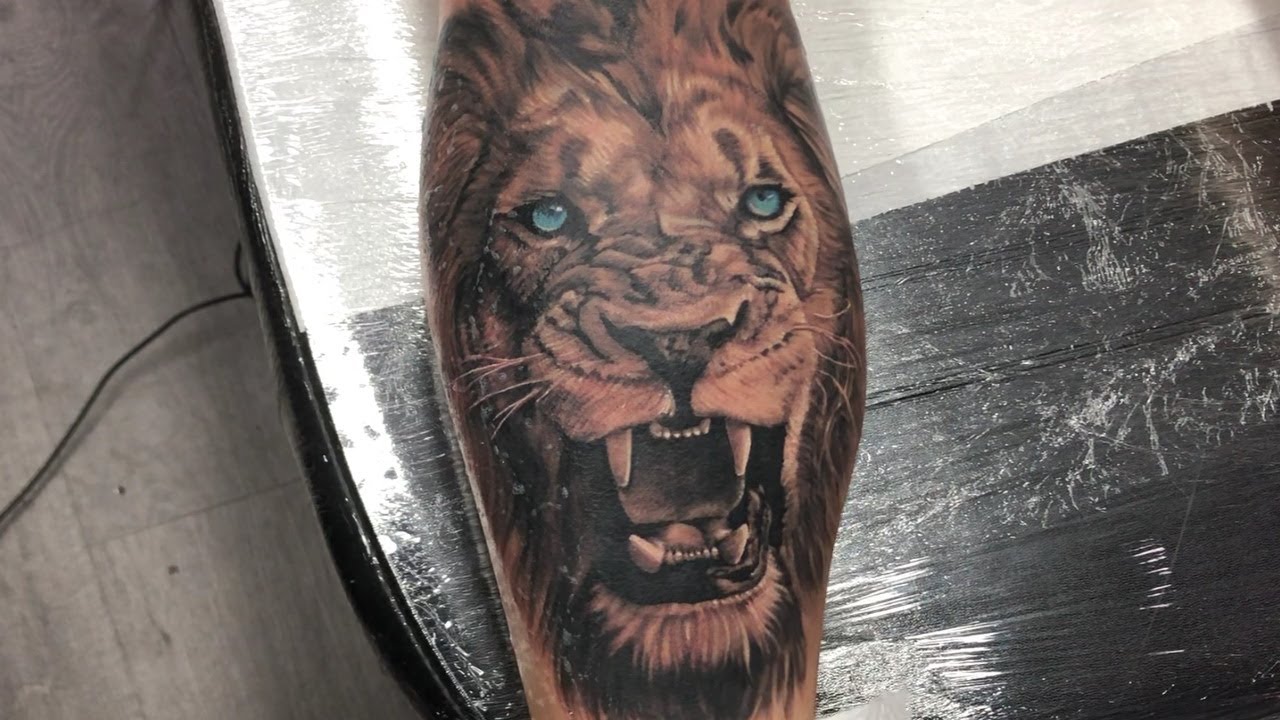 Lion Tattoo -Time Lapse and Real Time , Black and Grey Tattoo ,Realistic Tattoo