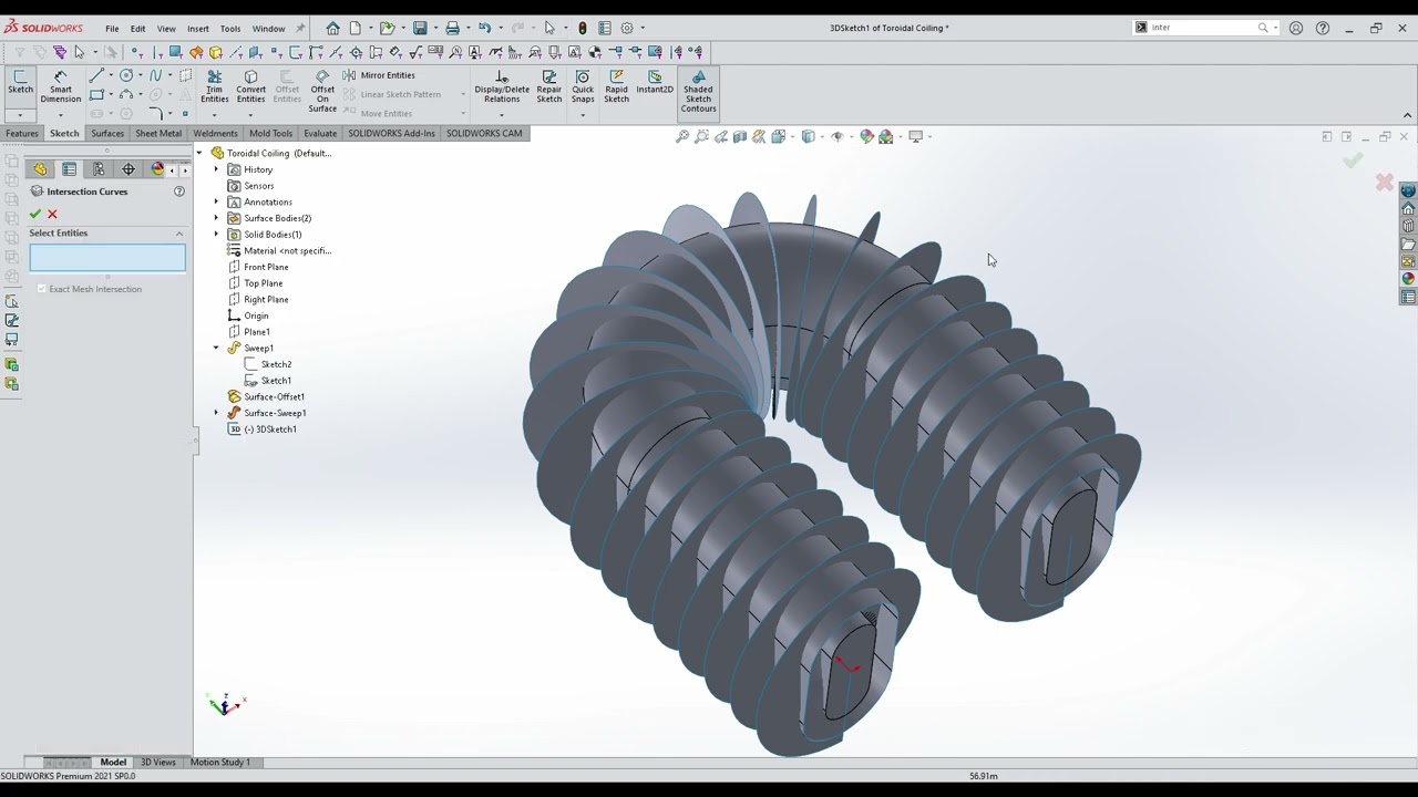 Toroidal Coil Springs Solidworks design for  beginner practice #solidworks #solidworkstutorial 
