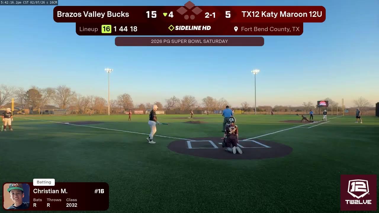 TX12 Katy Maroon 12U vs. Brazos Valley Bucks (2026.02.07)